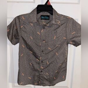 Bolo Blue Short Sleeve Shirt with Orange Pattern